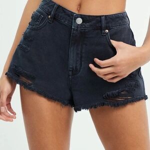 PacSun Ripped Black High Waisted Denim Festival Shorts US28